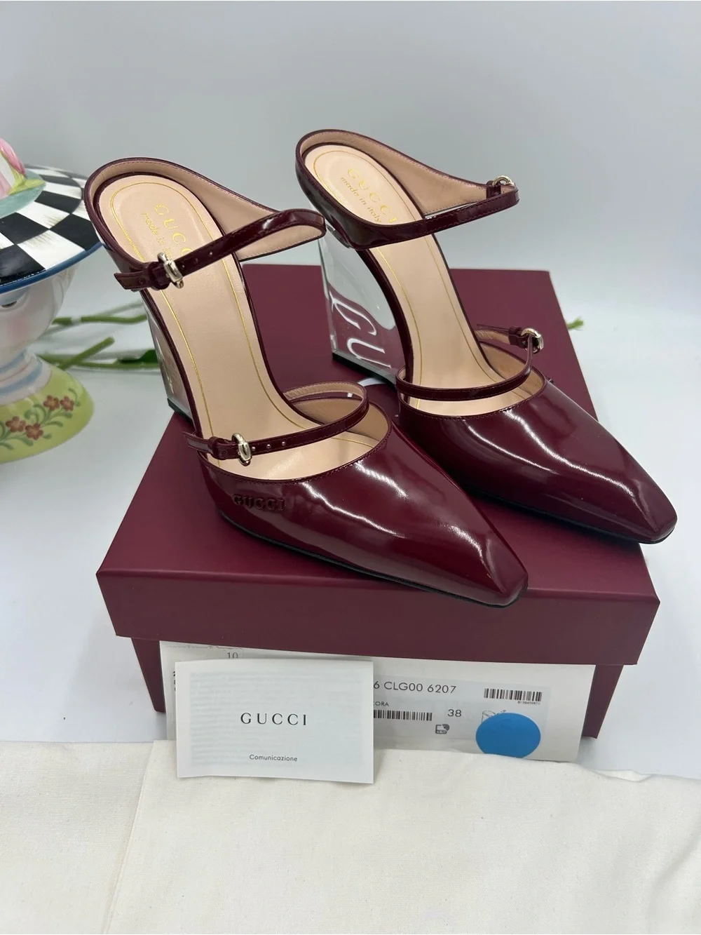 Women's Gucci calf skin Rosso  wedge mules size 38 made in Italy